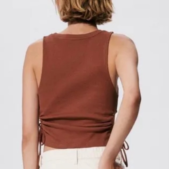Zara brown ribbed side cutout cropped tank top - Picture 4 of 13
